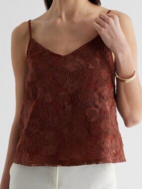 Express Embroidered Floral Mesh V-Neck Cami